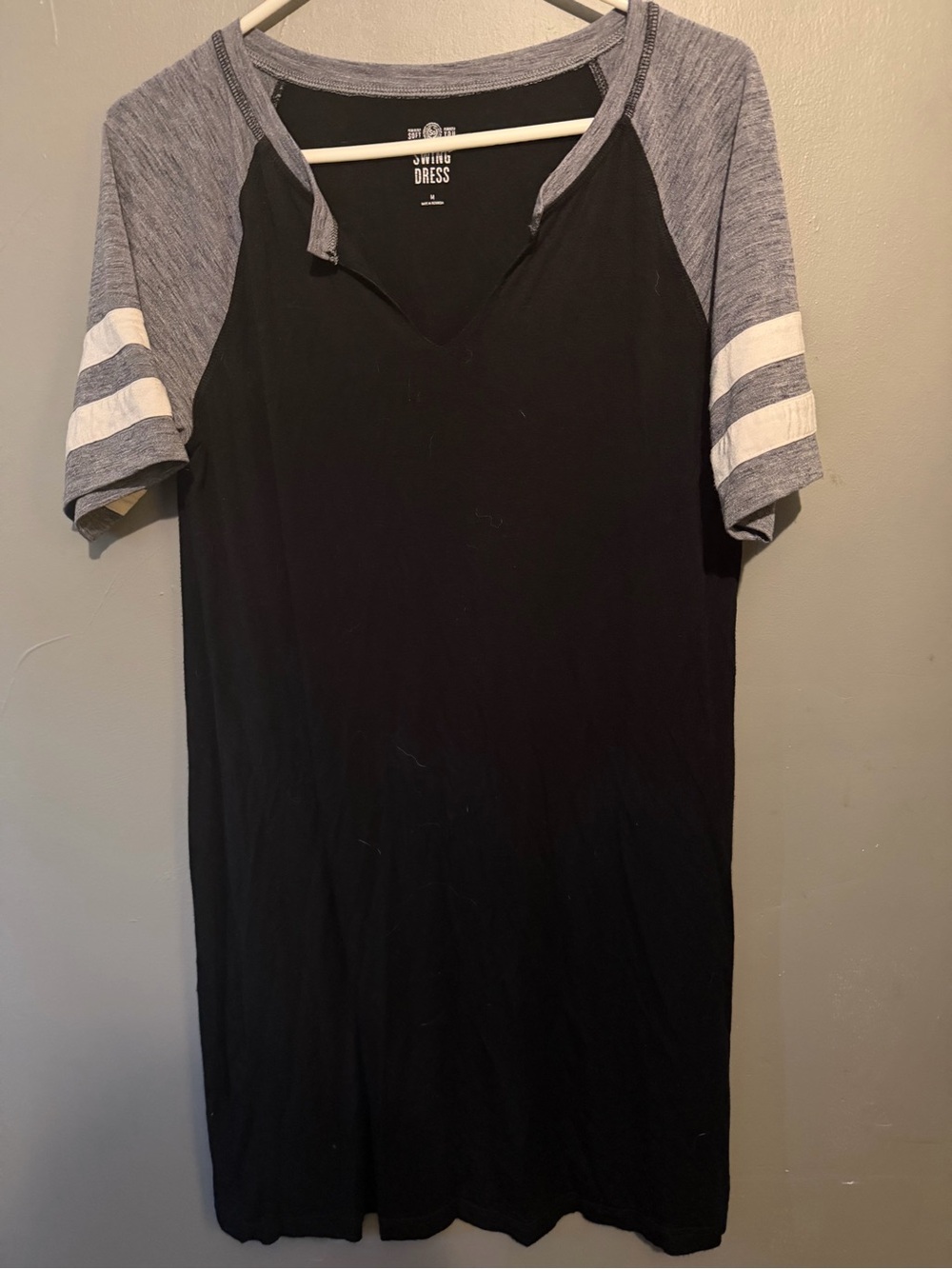 SO Black Mini Dress with Heather Gray Raglan Sleeves and White Stripes
